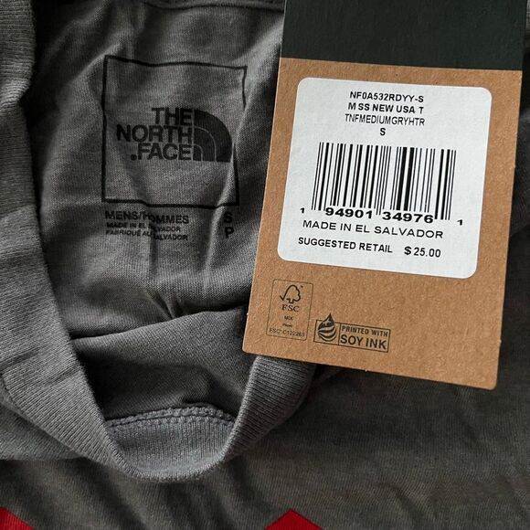 The North Face Men's New USA Short Sleeve Tee Small s Mountian Logo Gray Bolt - Picture 5 of 7